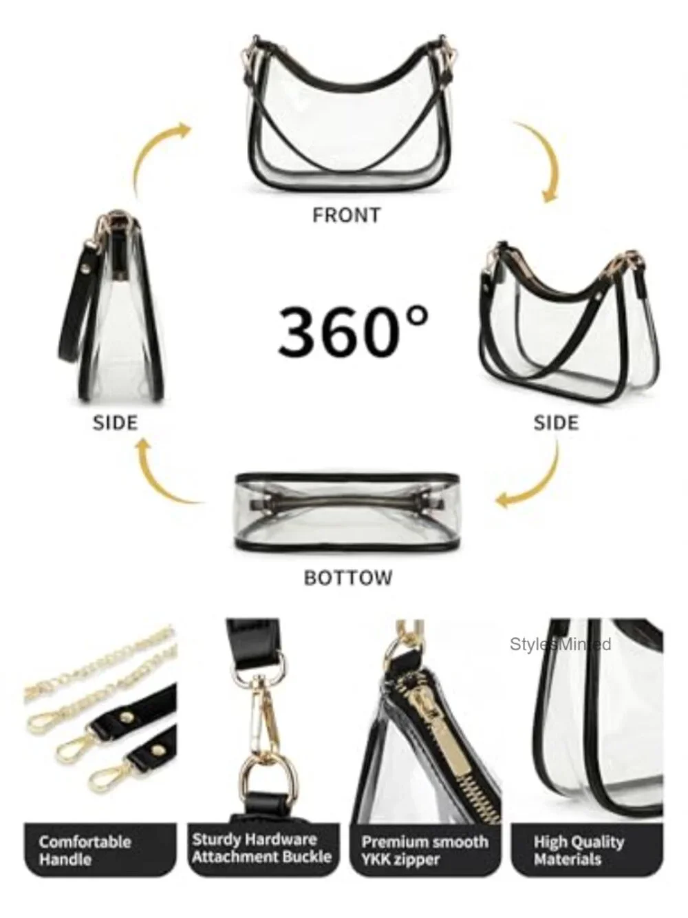 Vegan Leather Crescent Hobo Shoulder Bag YKK Zipper Mini Purse